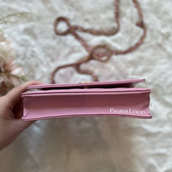 22S CHANEL Pick Me Up 💗 WOC Wallet On Chain Pink Caviar Bag Gold Top Handle - Picture 6 of 9